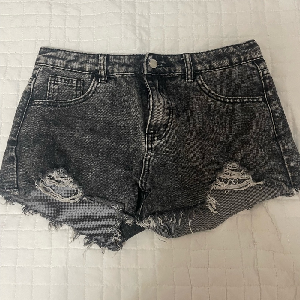 Distressed Black Denim Shorts
